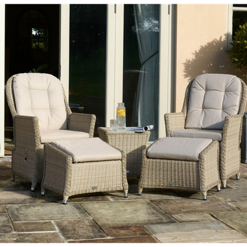 Monterey Sandstone Rattan Recliner Set with 2 Footstools & Side Table