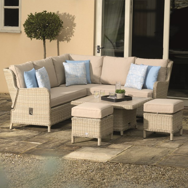 Bramblecrest Chedworth Sandstone Reclining Modular Sofa with Mini Dual Height Ceramic Top Table & 2 Stools