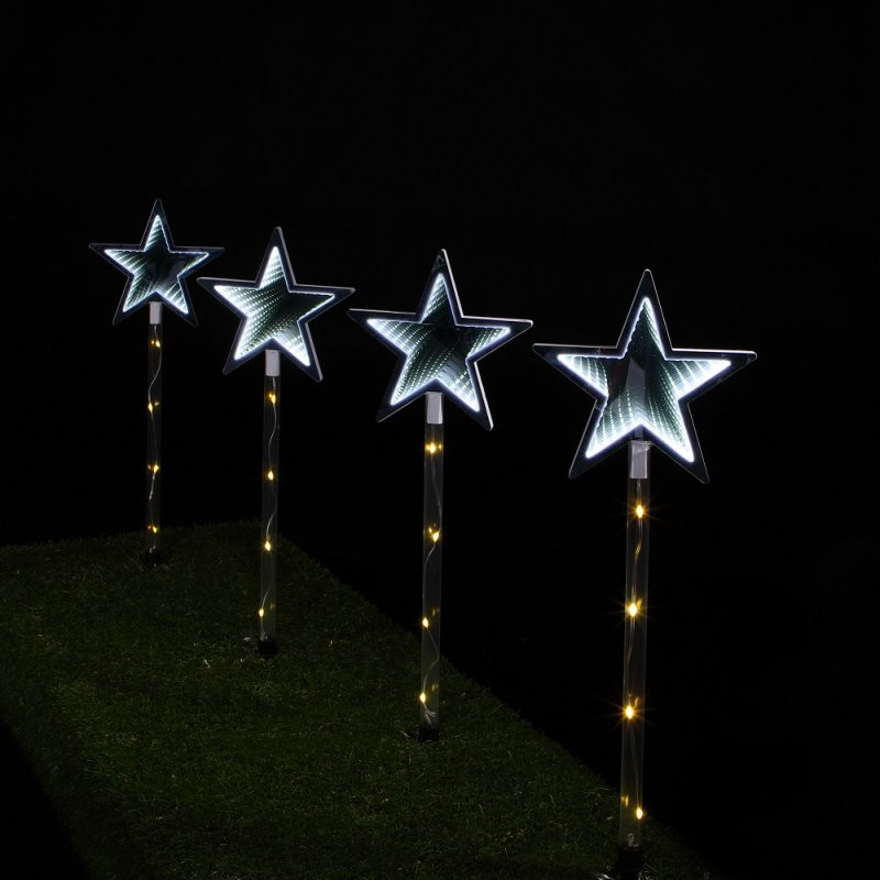 Leisuregrow SET OF 4 INFINITY STAR STAKE LIGHTS WITH WHITE LEDS