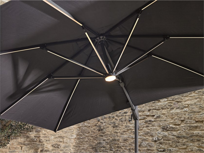 Truro 3.0 x 3.0m Square Cantilever Parasol with LED Light, Base &  Cover- Grey photo