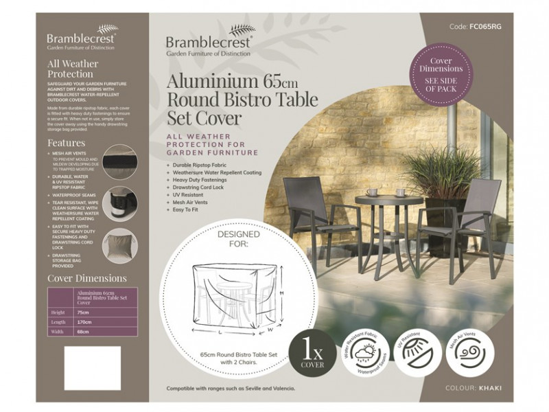 Bramblecrest Aluminium 65cm Round Bistro Table Set Cover- Seville / Valencia