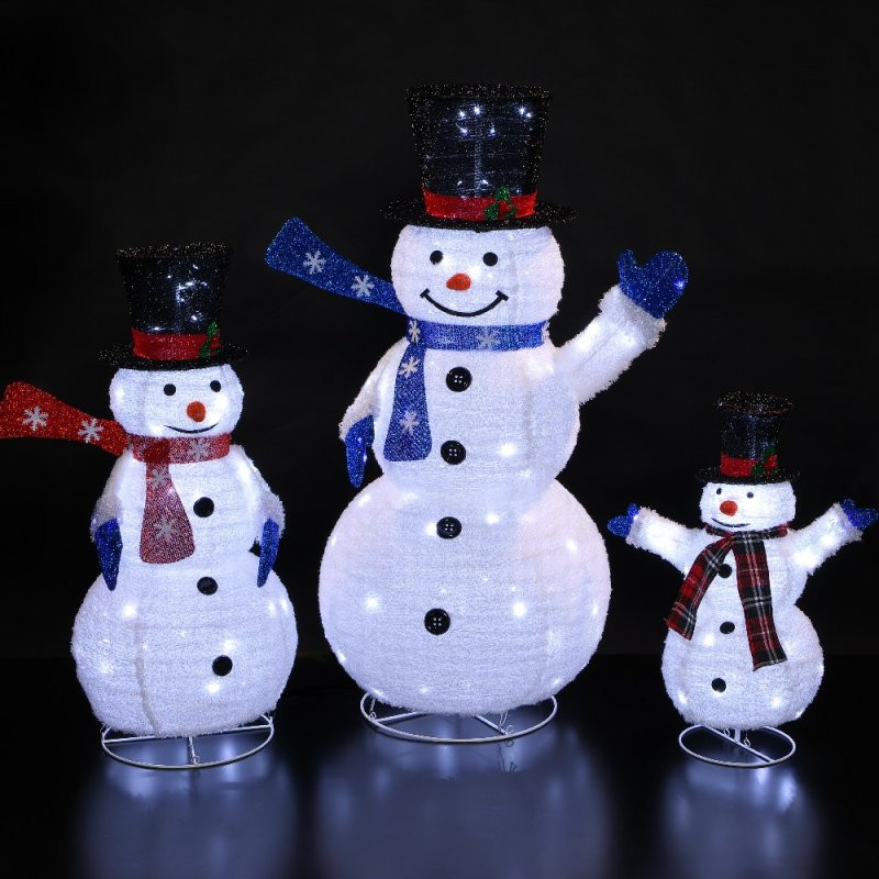 Leisuregrow SET OF 3 POP UP FLEECE SNOWMAN WITH 270 WHITE LEDS