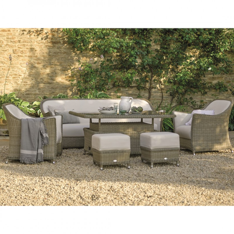 Monte Carlo 3 Seater Sofa with Rectangle Dual Height Table, 2 Armchairs & 2 Stools