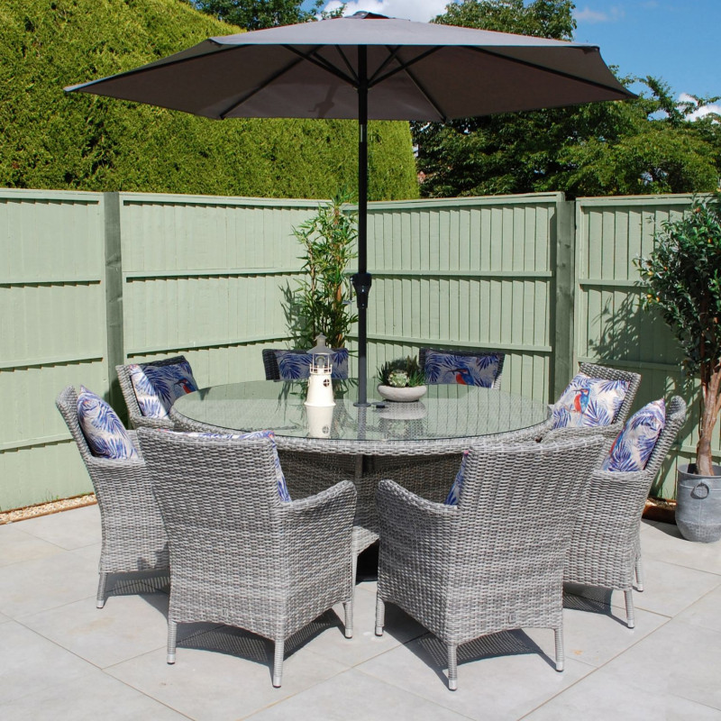 Monaco Stone 6 Seater Dining Set with 2.7m Parasol